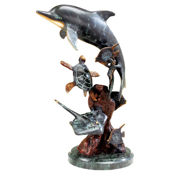 Aquatic Encounter Dolphins and Turtle Statue Stingray Sunfish Brass